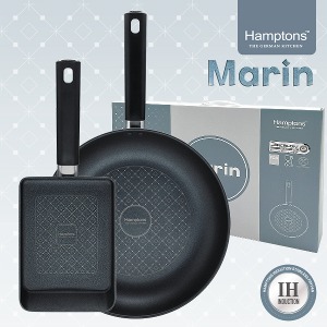 [햄튼 Hamptons] 마린(Marin) 인덕션 겸용 그레블론 C2코팅 후라이팬 2종세트-C (계란말이팬18cm, 후라이팬 28cm) HTMR-18SF8F
